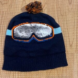 Kids' Navy Blue Pom-Pom Beanie with Sequin Goggles
